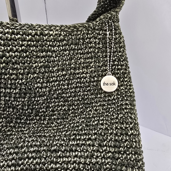 THE SAK Classic Hand Crochet Boho Casual Everyday Hobo Crossbody Moss Green - Picture 6 of 14